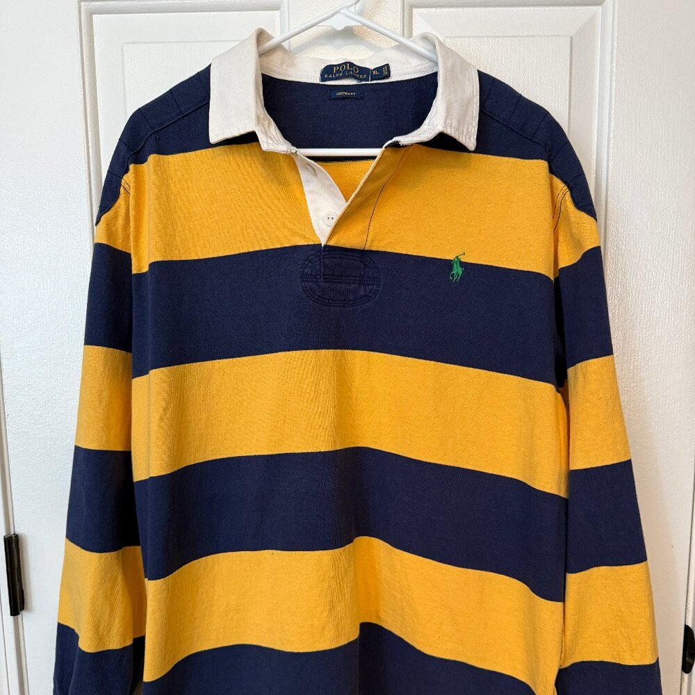Men's Polo Ralph Lauren navy and yellow stripe rugby shirt